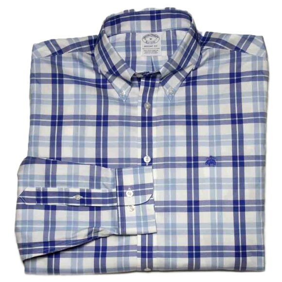 Brooks Brothers Supima Cotton Regent Fit Shirt Blue White Men's Size Medium - Picture 1 of 2